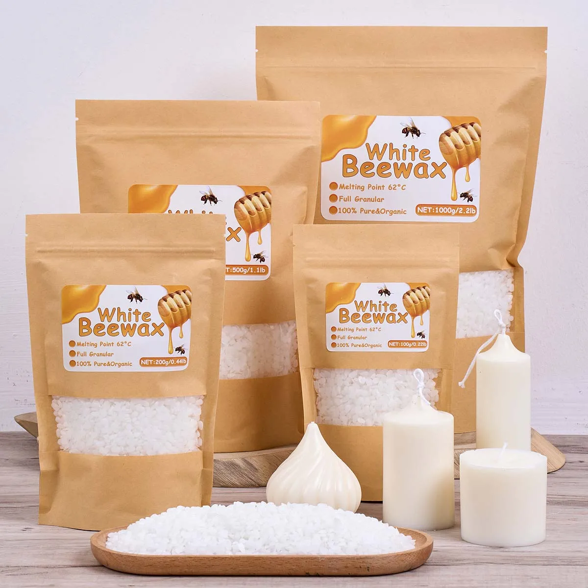 Candle Supplies Beeswax - Cire d'abeille blanche 500g, fabrication de